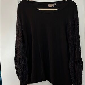 DUAL NATURE Elegant Black Lace Sleeve Top